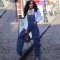 Fashionable shoulder strap loose multi organ pocket jumpsuit