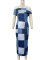 Women's chest wrapped one shoulder imitation denim block printed long dress in stock for sale