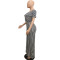 Large size short sleeved striped two-piece set in two colors