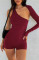 Spring women's solid color sexy backless hanging neck single shoulder sleeve sports jumpsuit