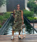 Fashionable camouflage printed side slit dress