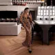 Leopard print patchwork lace long dress
