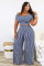 Large size short sleeved striped two-piece set in two colors