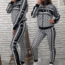 Outdoor leisure fashion printed threaded zipper two-piece set in stock