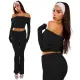 New one shoulder top, low waisted flared pants, fashionable and slimming solid color pants set