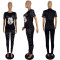 Personalized cartoon printed short sleeved casual two-piece set