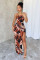 New chest wrapped floral print high slit long dress