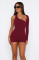 Spring women's solid color sexy backless hanging neck single shoulder sleeve sports jumpsuit