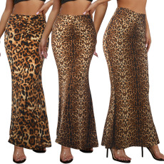 Fashionable leopard print slim fit sexy half body skirt with buttocks and fish tail