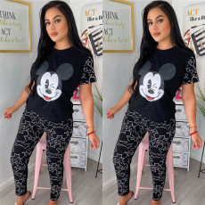 Personalized cartoon printed short sleeved casual two-piece set