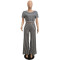 Large size short sleeved striped two-piece set in two colors