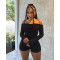 Sexy one neck pleated off shoulder long sleeved jumpsuit