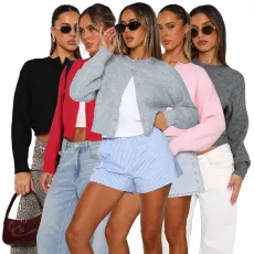 Comfortable and casual solid color woolen cardigan short jacket top sweater