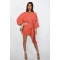 Fashionable linen V-neck strap mid length long sleeved dress