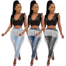 Ripped tassel washed jeans (pants only)