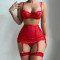 Sexy lingerie lace bra short skirt thong three piece set