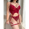 Size up fat woman sexy lingerie lace perspective seductive bra thong two-piece set