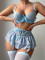 Uniform, erotic lingerie, lace print, perspective, seductive short skirt, thong, bra, three piece set
