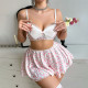 Sexy lingerie bow bra short skirt thong women's three piece set