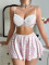 Sexy lingerie bow bra short skirt thong women's three piece set