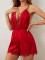 Sexy and erotic sleepwear imitating silk deep V jumpsuit