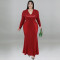 Large size women's long sleeved pearl dress for autumn