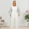 Large size women's winter new item pearl sleeve round neck jumpsuit