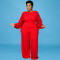 Large size women's winter new item pearl sleeve round neck jumpsuit