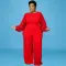 Large size women's winter new item pearl sleeve round neck jumpsuit
