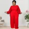 Large size women's winter new item pearl sleeve round neck jumpsuit
