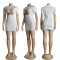 Fashionable temperament embroidered steel ball round neck short sleeved dress in 2 colors