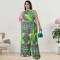 Wholesale supply of plus size women's clothing with printed collar jumpsuit