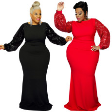 Large size women's winter new item with beaded sleeves women's dress