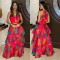 Fashionable women's printed sleeveless long skirt, long skirt new  2PCS SET
