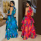 Fashionable women's printed sleeveless long skirt, long skirt new  2PCS SET