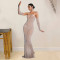 Fashionable women's rhinestone one-piece dress, long skirt Including sleeve covers
