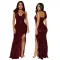 Solid color suspender sexy sequin long dress, slit evening gown