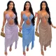 Solid color hollow transparent sexy dress wrapped around the chest