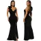 Solid color suspender sexy sequin long dress, slit evening gown