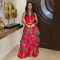 Fashionable women's printed sleeveless long skirt, long skirt new  2PCS SET