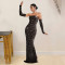 Fashionable women's rhinestone one-piece dress, long skirt Including sleeve covers