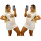 Fashionable temperament embroidered steel ball round neck short sleeved dress in 2 colors