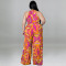 Wholesale supply of plus size women's clothing with printed collar jumpsuit
