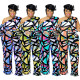 Large size women's winter new style off shoulder printed jumpsuit pants