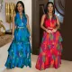 Fashionable women's printed sleeveless long skirt, long skirt new  2PCS SET
