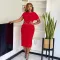 Solid color nail drill round neck split back dress