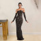 Fashionable women's rhinestone one-piece dress, long skirt Including sleeve covers