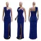 Solid color suspender sexy sequin long dress, slit evening gown