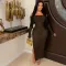 Hip hugging straight neck slit slim fit spicy girl sexy see through dress with underwear included