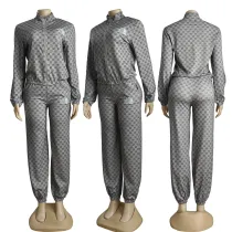 New Fashionable Commuter Printed Embroidered High Neck Sport Two Piece Set